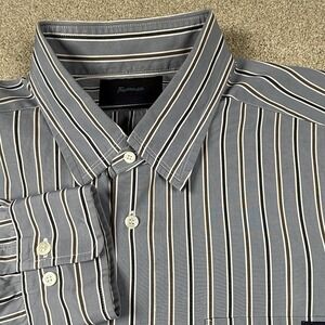 FACONNABLE Men's Large Vertical Striped Gray Long Sleeve Button Up Shirt